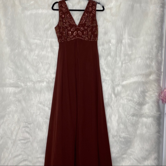 Midnight Velvet Brown Beaded Evening Gown - Picture 2 of 8